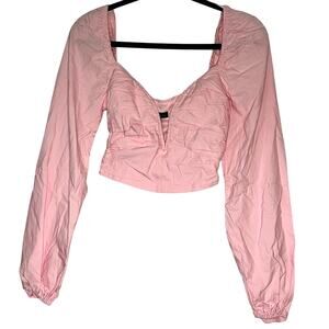 Blue Blush – Ruched Front Long Sleeve Crop Top– Pink – S